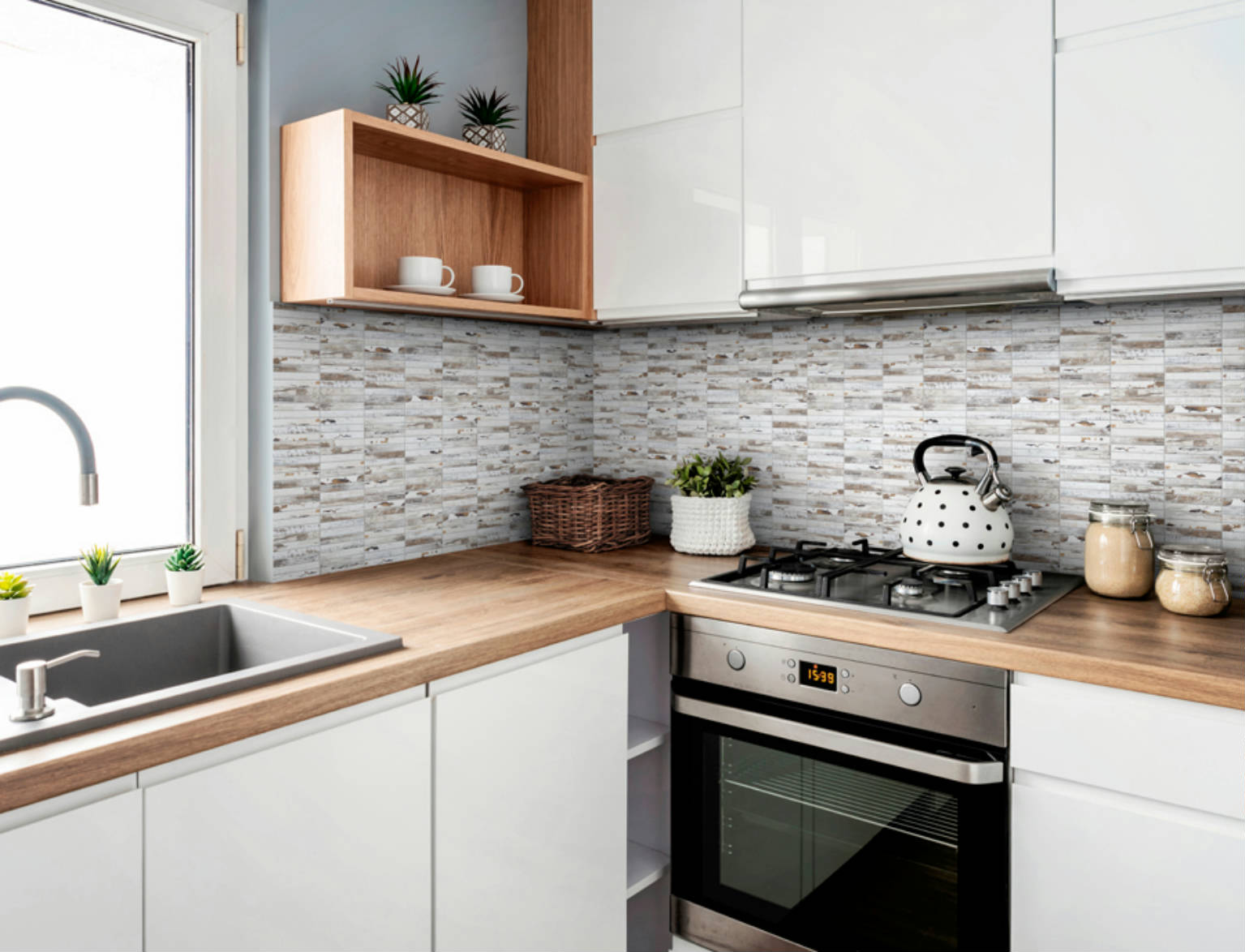 0.7"x4" Wood Rectangles Mix White/Grey Ceramic Mosaic | Demolive