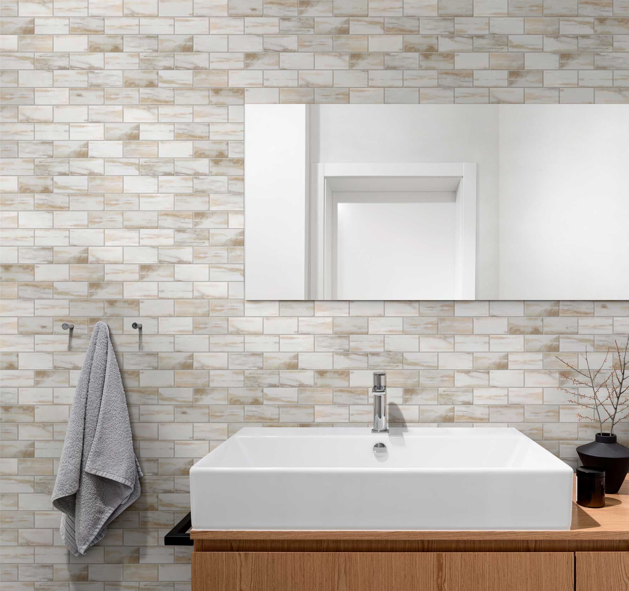 2"x4" Glazed Ceramic Beige Mix Rough Surface Mosaix | Demolive
