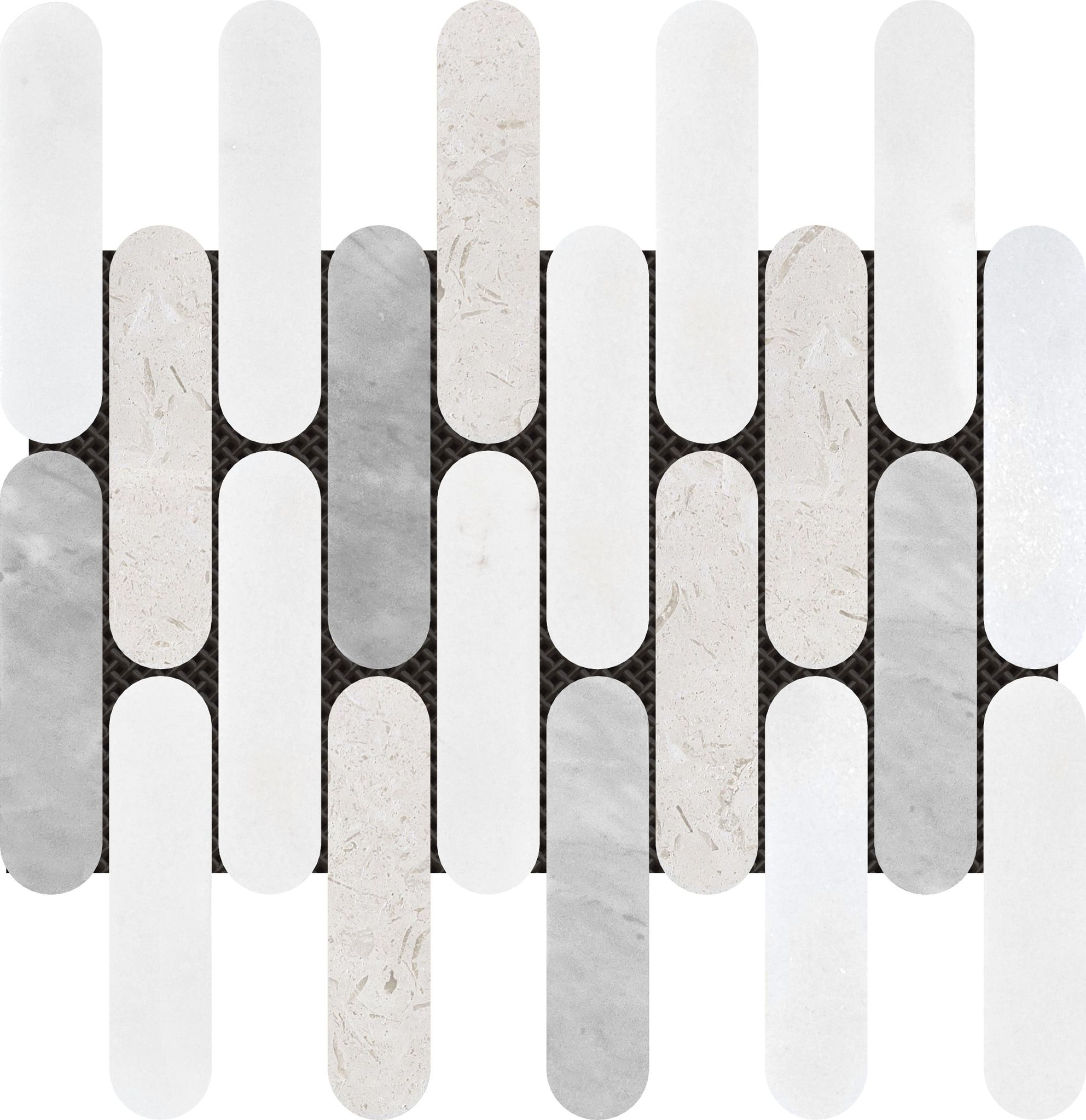2″x6″ Elongated Round White Grey Beige Marble Mix