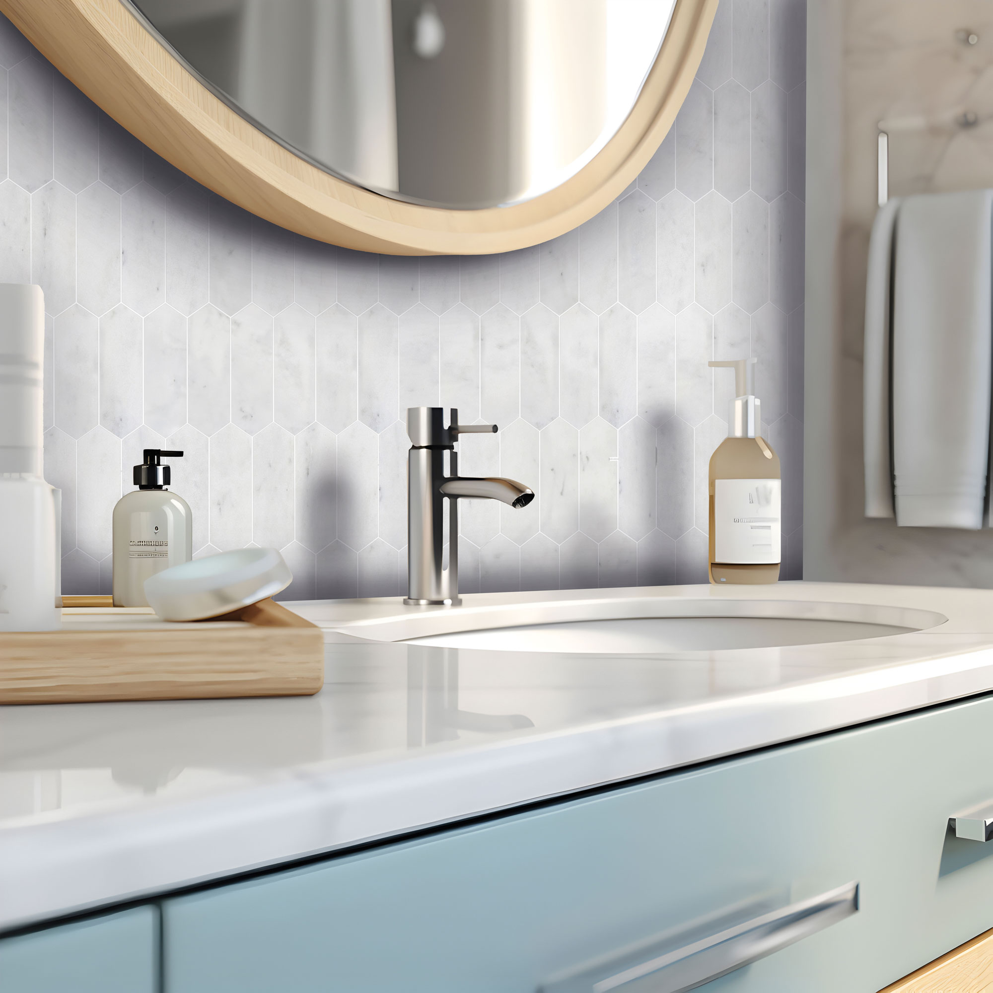 2"x6" Picket White Grey Marble 10"x12" | Demolive