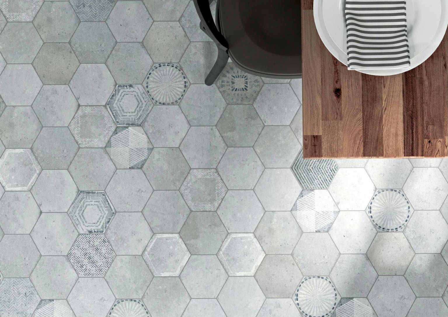 Alma 5.5x6.3” Grey and Grey Decor Hexagon | Demolive