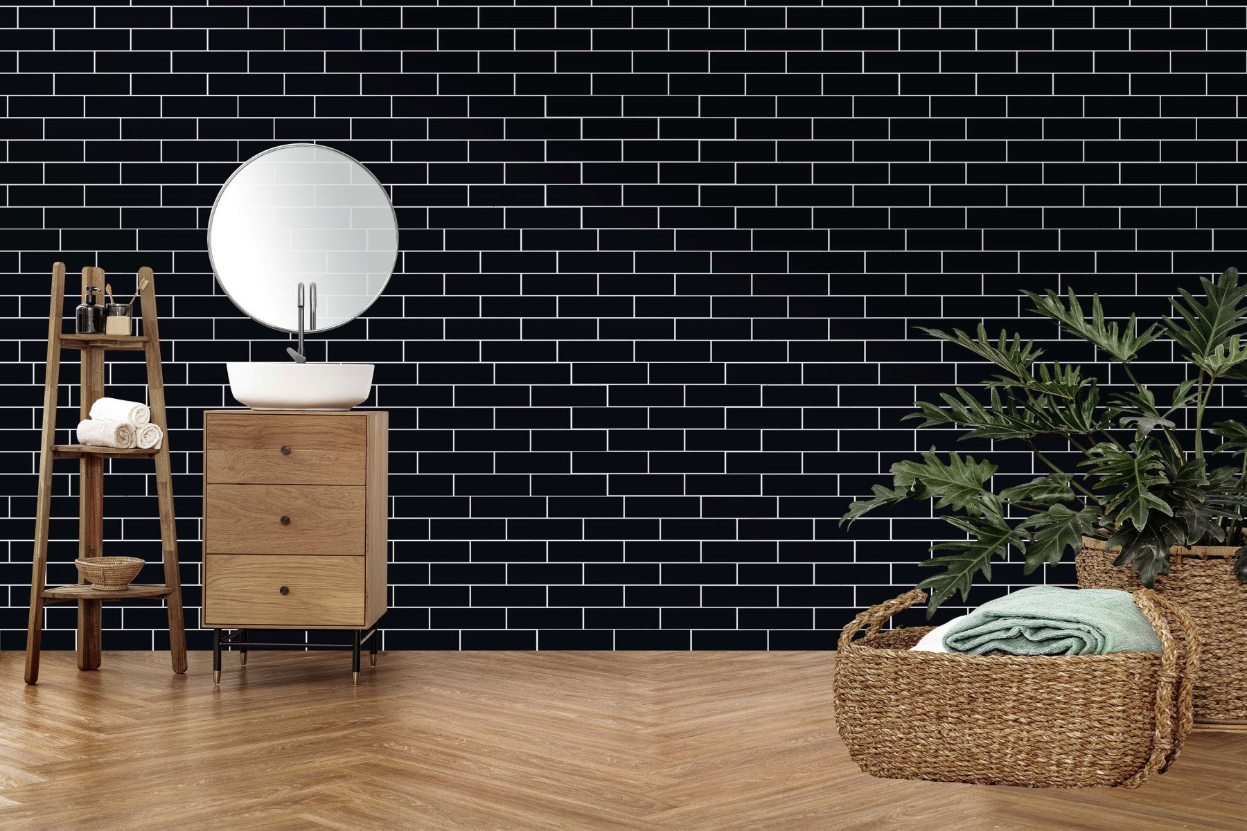 Black Brick Pattern Glossy Glazed Ceramic 2"x6" Mosaic | Demolive