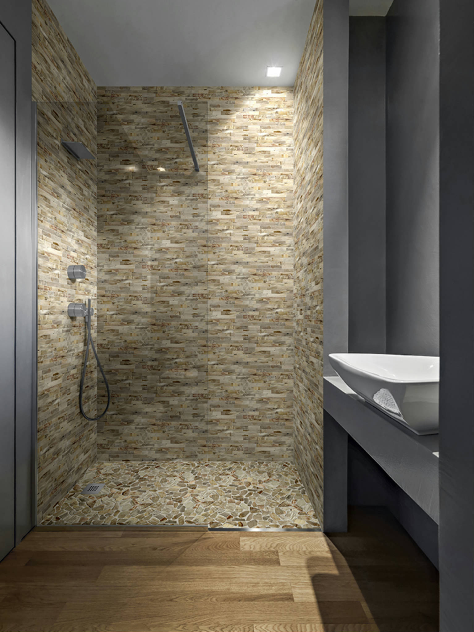 Fossil Wood Mini Opus Mix Beige Interlocking Mosaic | Demolive
