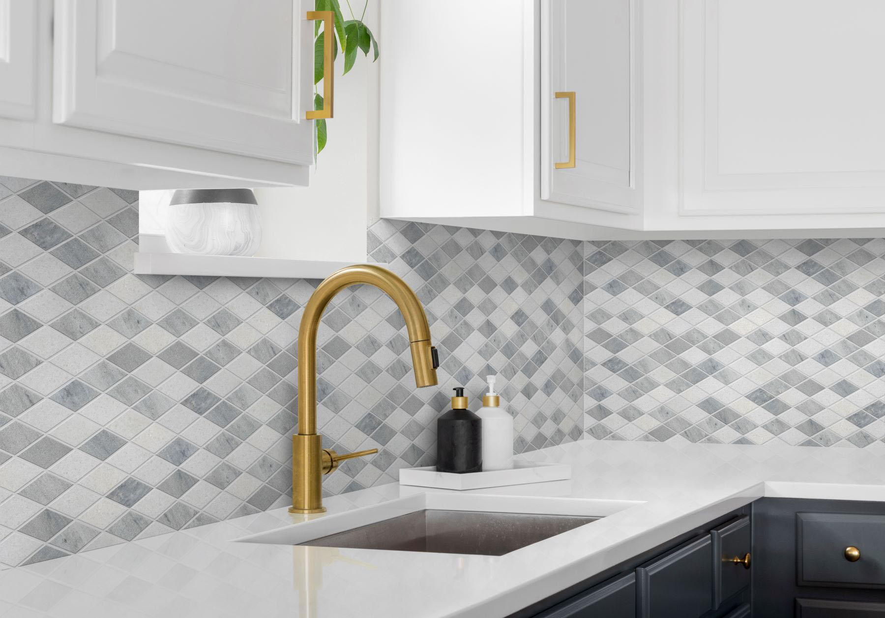 Grey White Multicolor Marble Diamond Honed Mosaic | Demolive