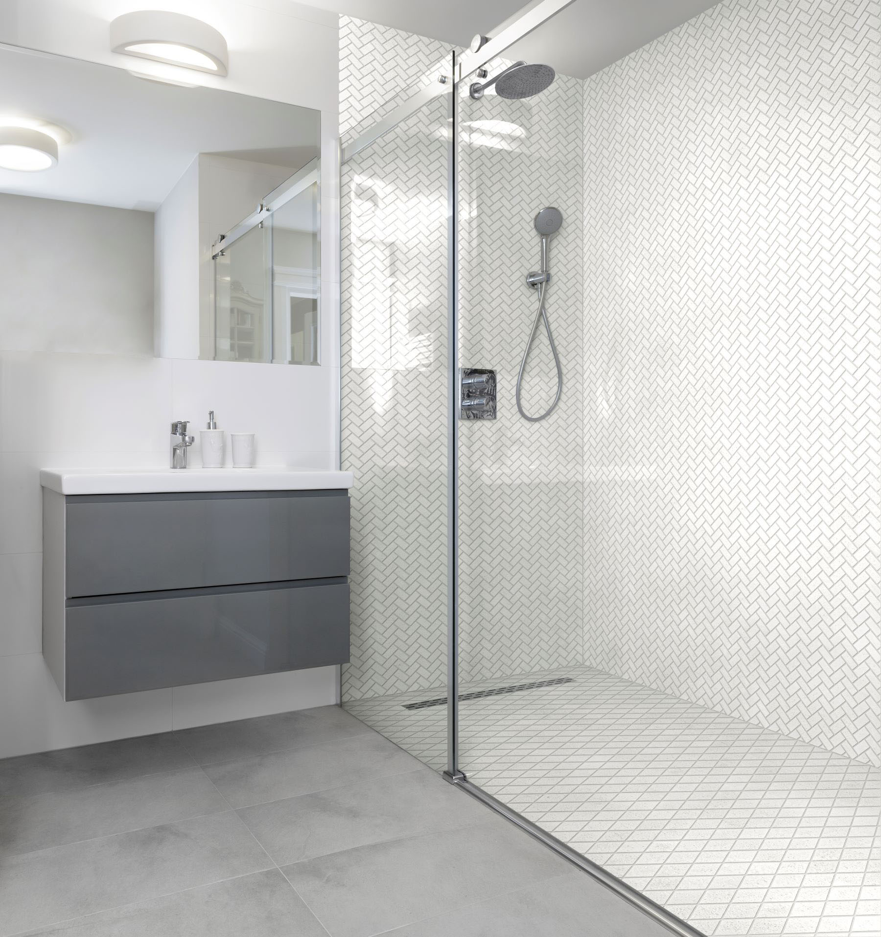 Herringbone Crystal + Crystal White  Marble Diamond | Demolive