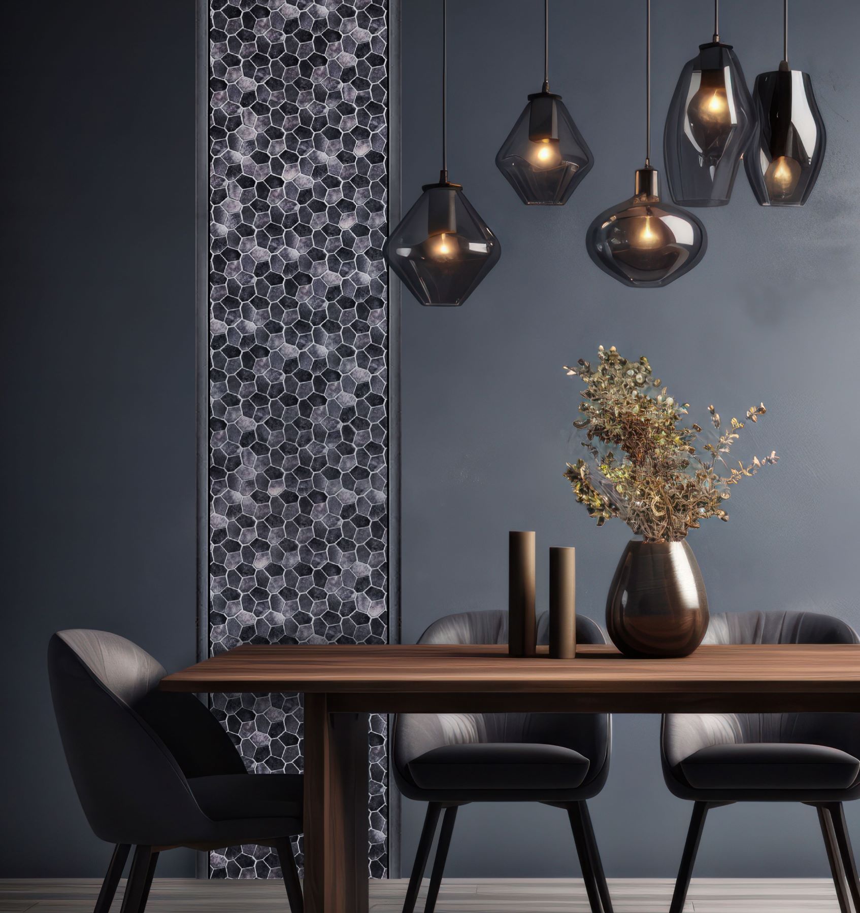 Hexagon Aluminum Mix Grey Mosaic  | Demolive