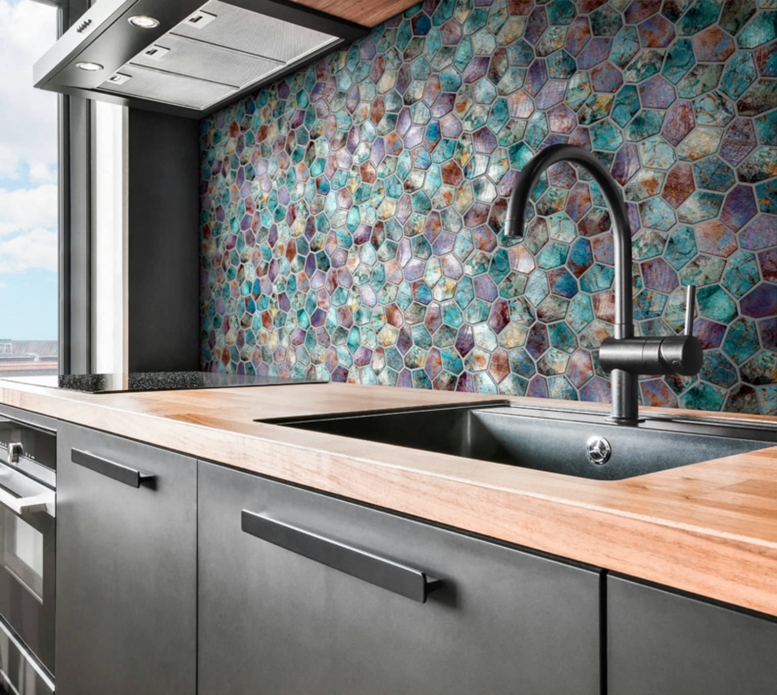 Hexagon Mix Metallic Green Rust Mosaic | Demolive