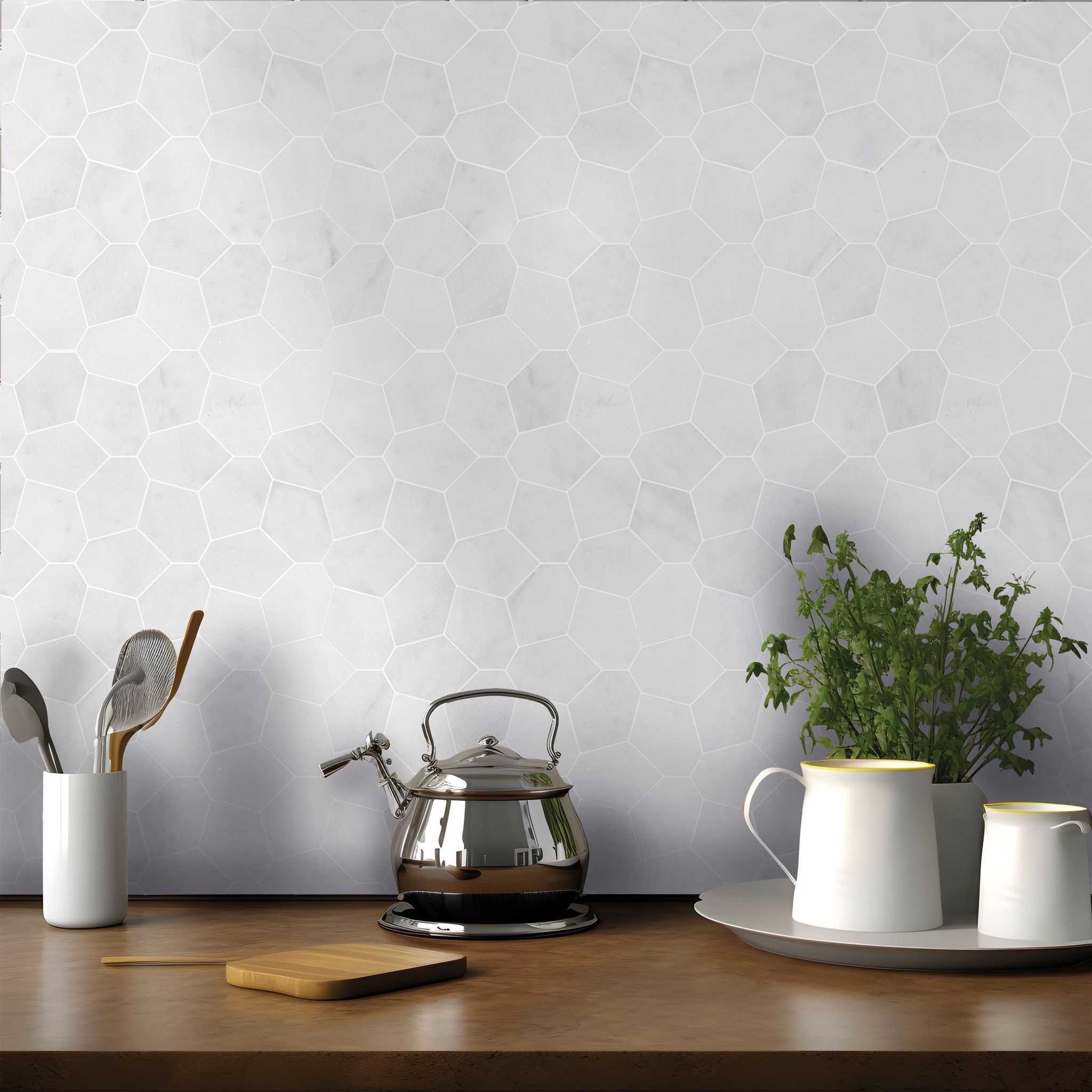 Irregular Hexagon White Grey Marble  | Demolive