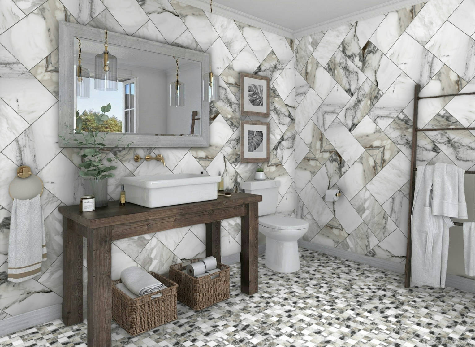 Mystique 112x24" and 2x2 Mosaic Allure Blue | Demolive