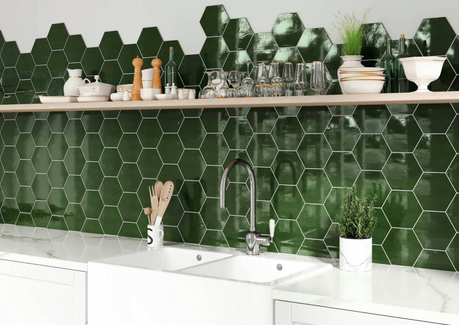Ronda 5.5X6.3” Green Hexagon | Demolive