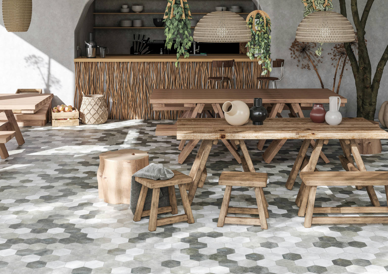 Seville 5.5X6.3” Grey, Black, and White Hexagon | Demolive