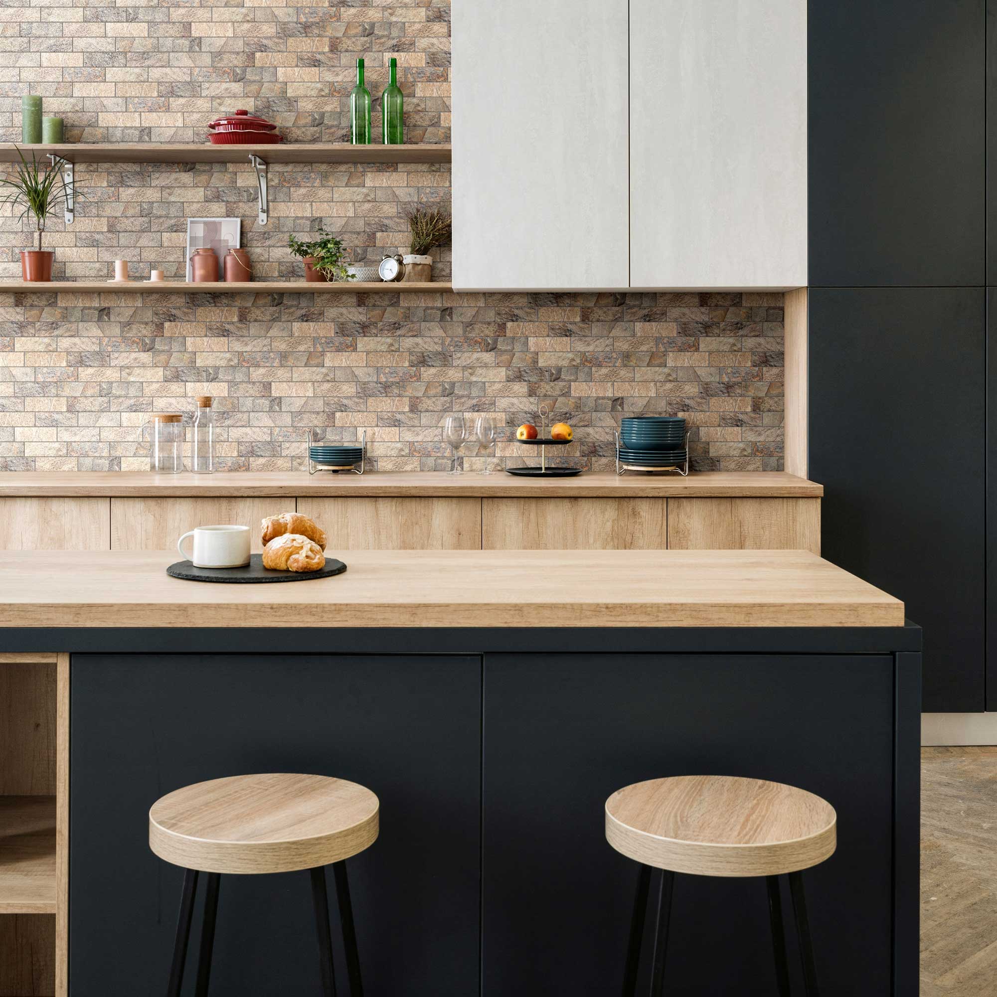 Slate Stone Beige Glazed Ceramic 2"x6" Brick Mosaic | Demolive