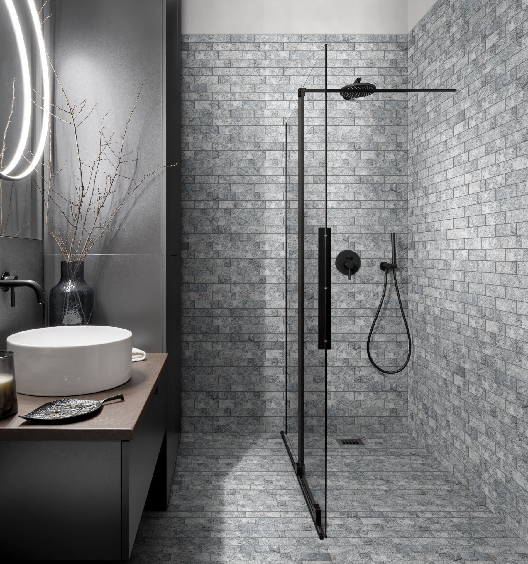 Slate Stone Grey Glazed Ceramic 2"x6" Brick Mosaic | Demolive