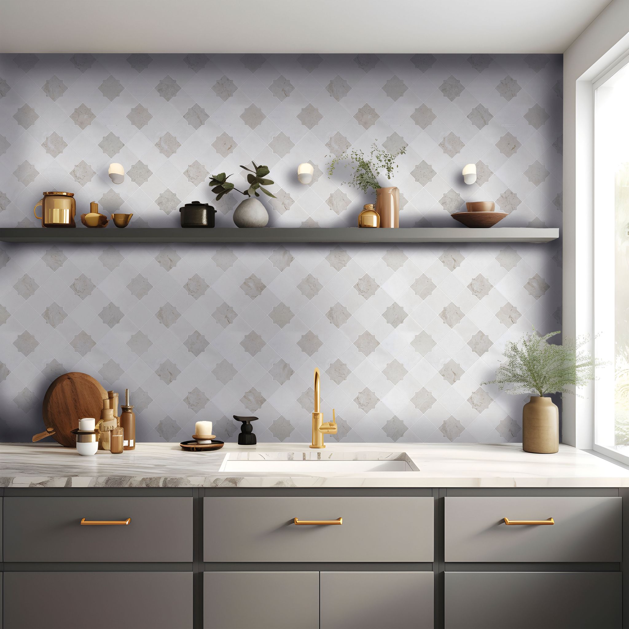 Star & Square White & Beige Mix Marble | Demolive