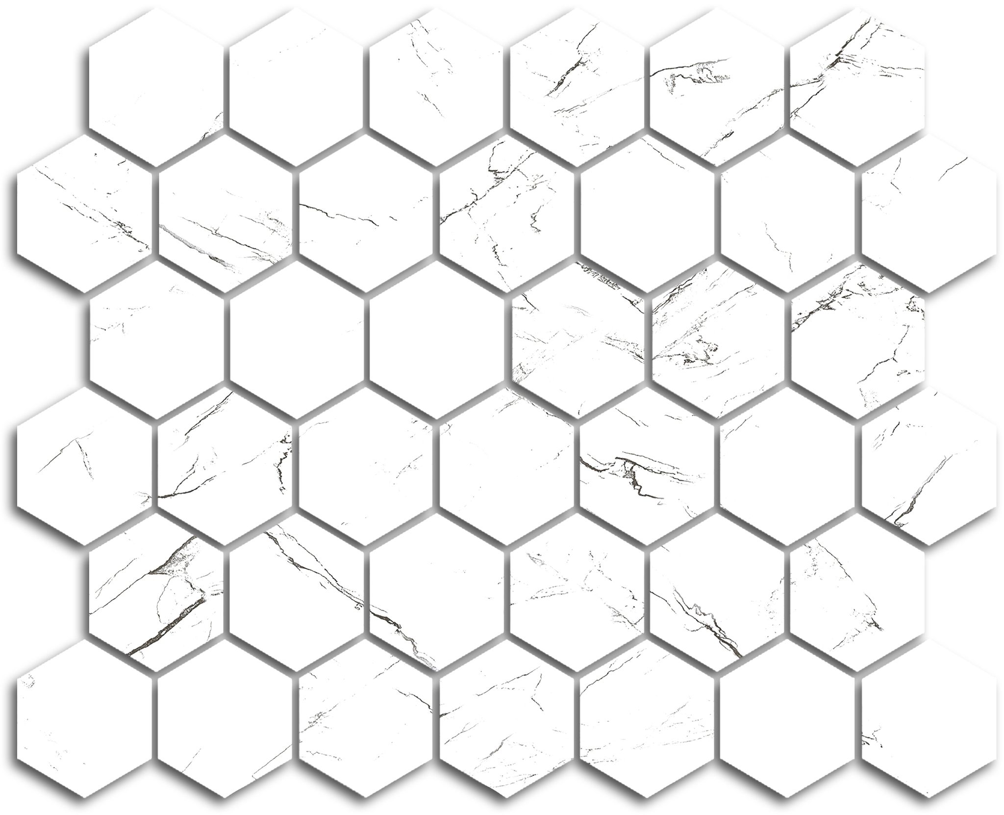 Treasure Ice White Marble 2x2 Carved Hexagon Mosaic