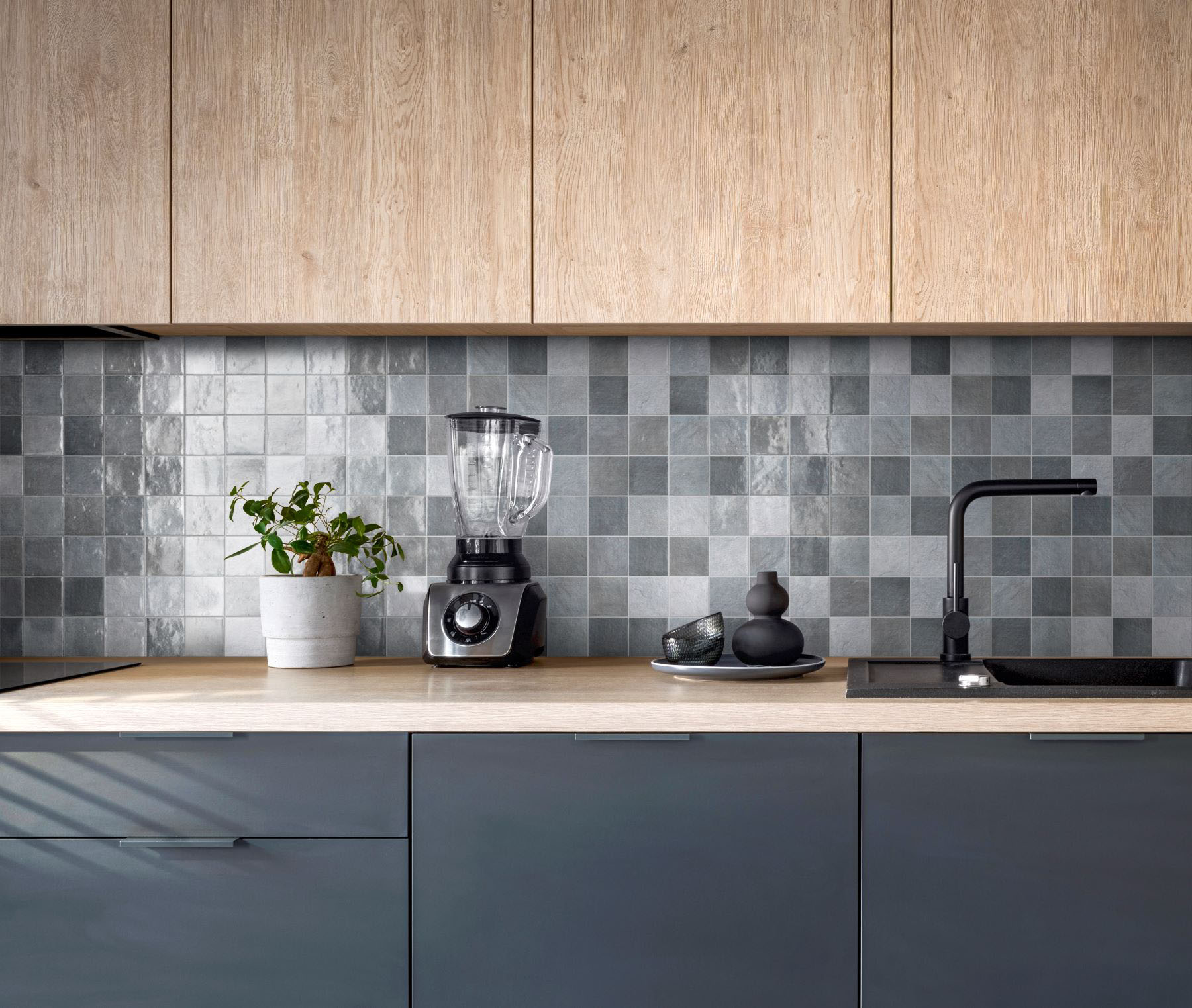 Zellige Glazed Ceramic Grey Mix 3"x3" Mosaic  | Demolive